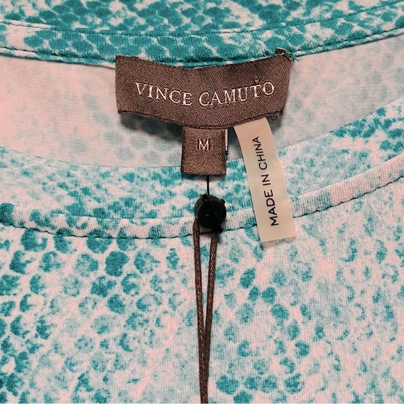 Vince Camuto Tank Blouse Medium Large Animal Print Aqua Flowy Sharkbite Casual - Picture 3 of 8